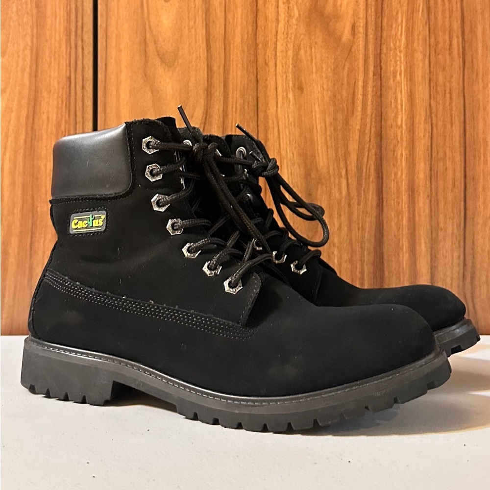 Cactus Black Lace-Up Ankle Boots with Padded Collar Size 9